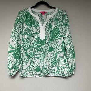 Lilly‎ Pulitzer Camryn Tunic XS Green White Floral Cotton Preppy Resort